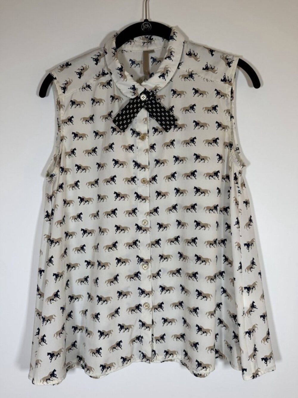 Equestrian Western all-over horse print sleeveless swing blouse bow tie 8